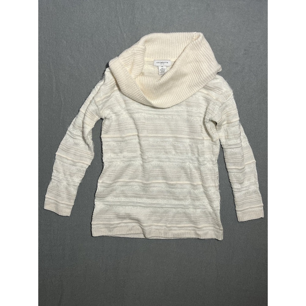Liz Claiborne Petite PS Ivory Cream Cowl Neck Sweater Textured Knit Long Sleeve